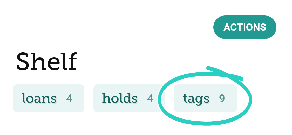 Knappen Tags vises efter dine lån og indeholder filtre på din hylde.