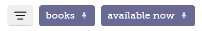 the open filters dialog button, a books filter button that's pinned, and an available now filter button that's pinned