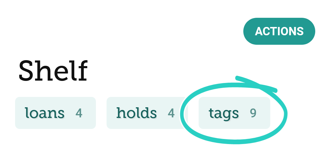 The tags button appears after your loans and holds filters on your Shelf.