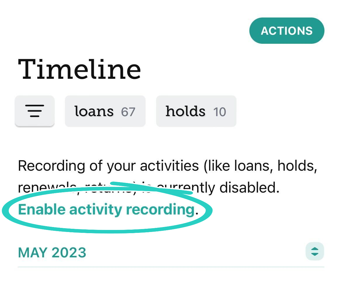 top of timeline tab screen with "enable activity recording" hypertext circled