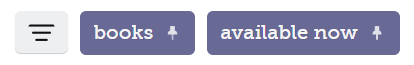 フィルターダイアログを開くボタン、ピン留めした本のフィルターボタン、ピン留めした現在貸出可能フィルターボタン