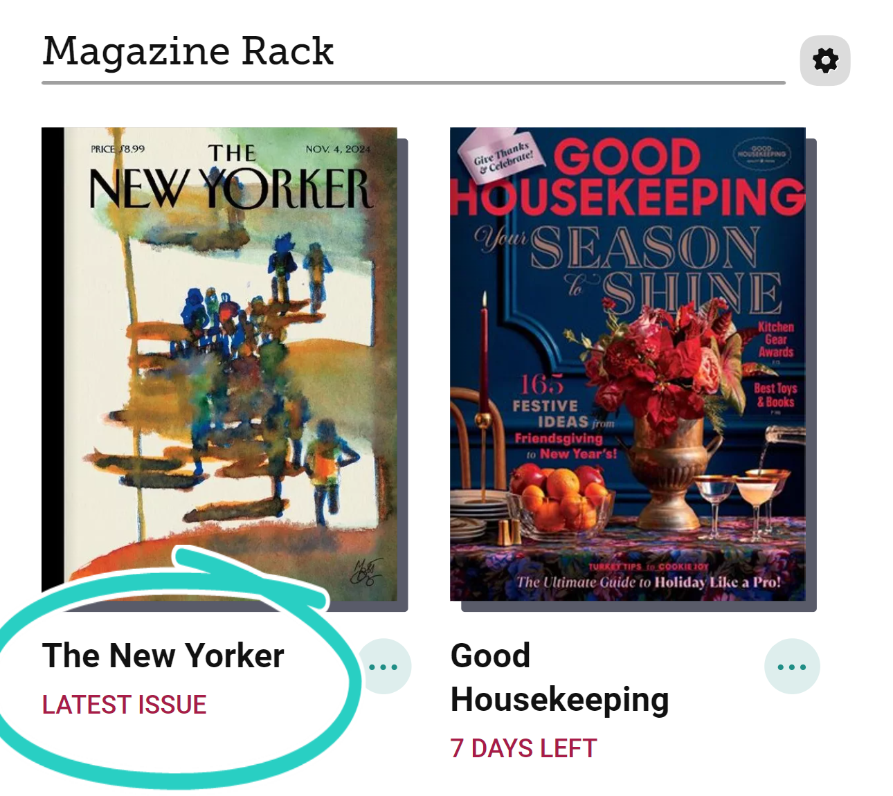 杂志架上杂志名称和封面图片下面圈有最新期本的标签